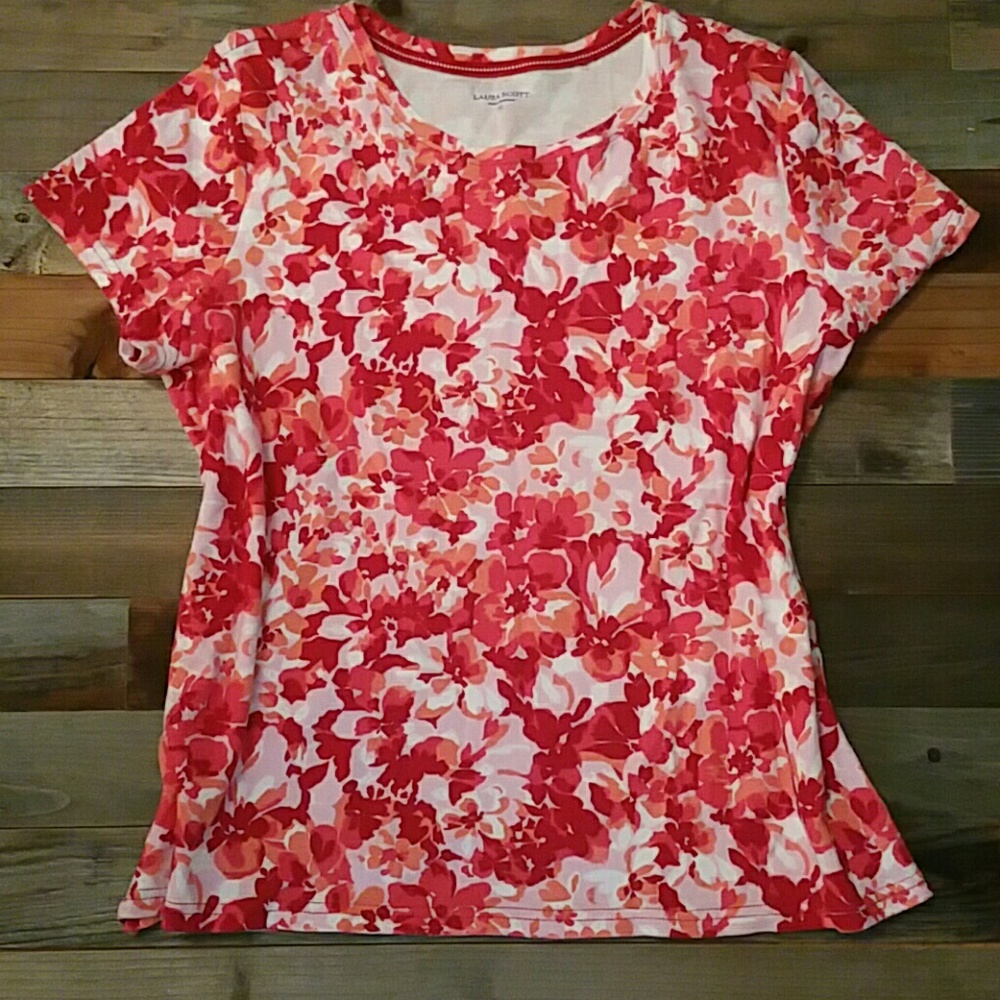 Laura Scott Casual Top Pink Red Floral size XL